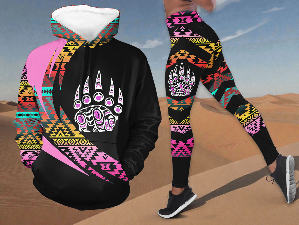 HDL251215M10 Bear Native American Hoodie Leggings Set