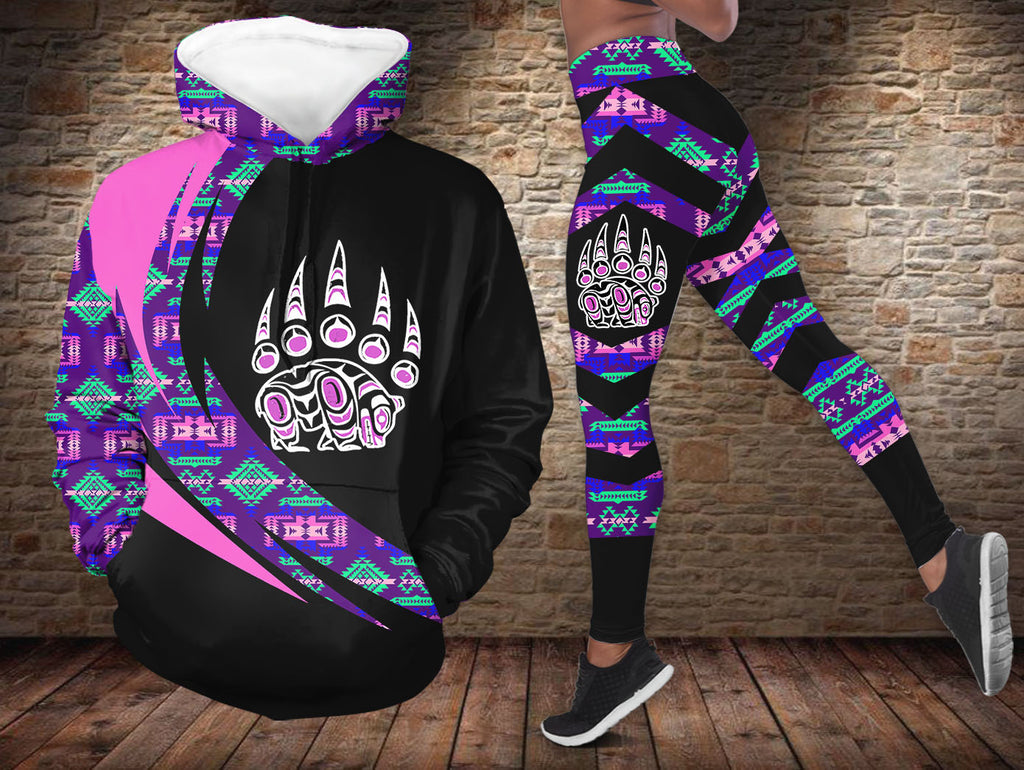 HDL251215M13 Bear Native American Hoodie Leggings Set