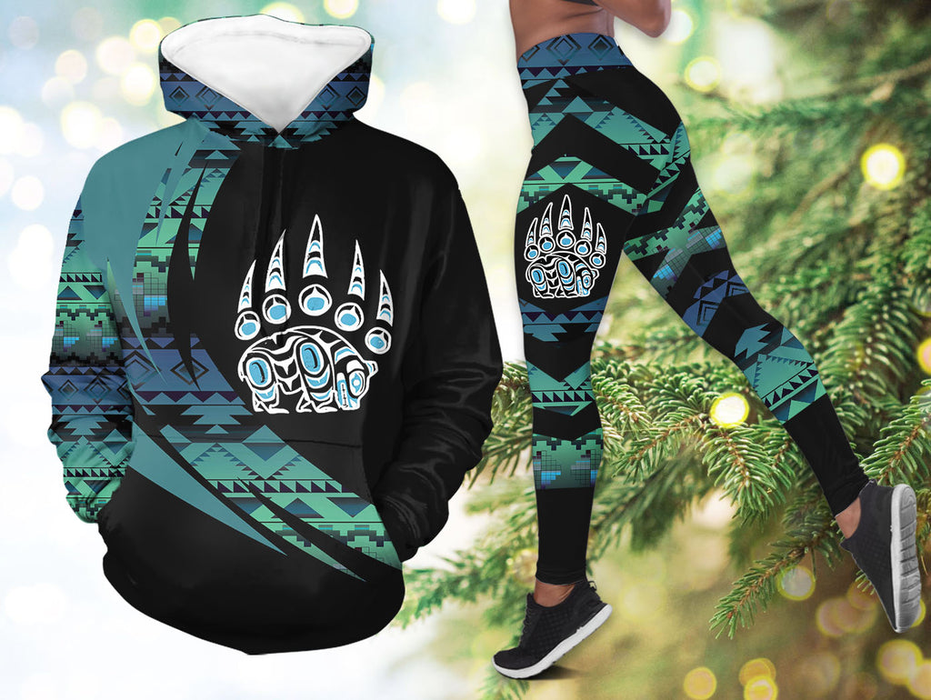 HDL251215M16 Bear Native American Hoodie Leggings Set