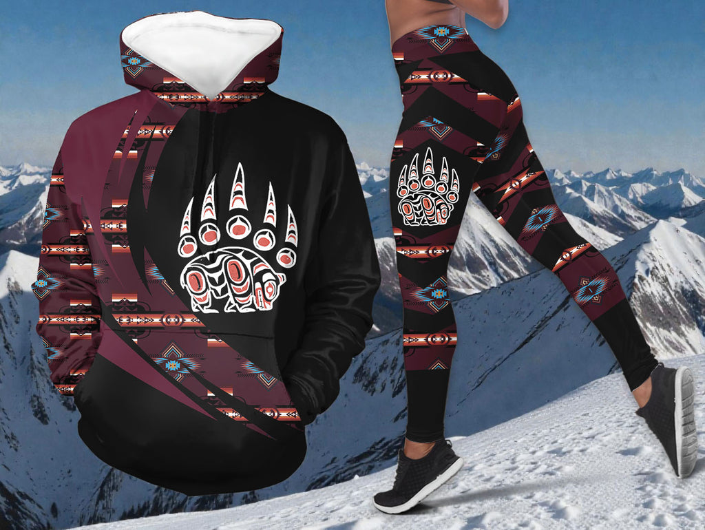 HDL251215M18 Bear Native American Hoodie Leggings Set