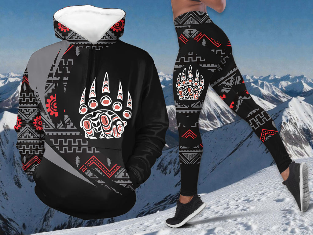 HDL251215M19 Bear Native American Hoodie Leggings Set