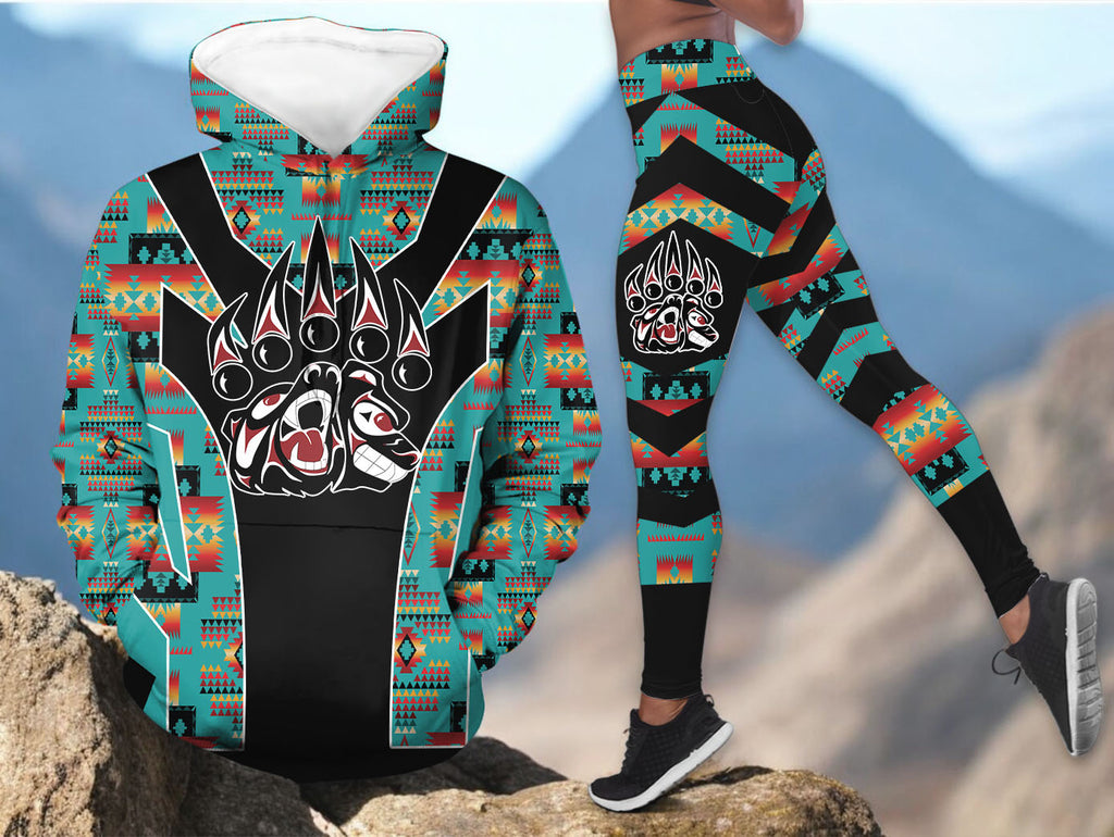 HDL251216M07 Bear Native American Hoodie Leggings Set