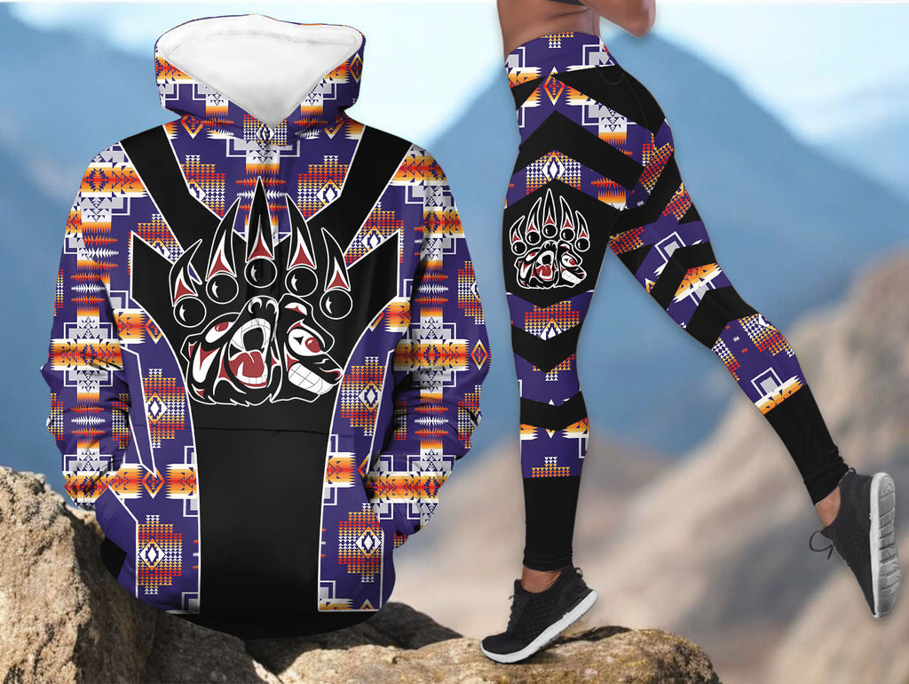 HDL251216M09 Bear Native American Hoodie Leggings Set