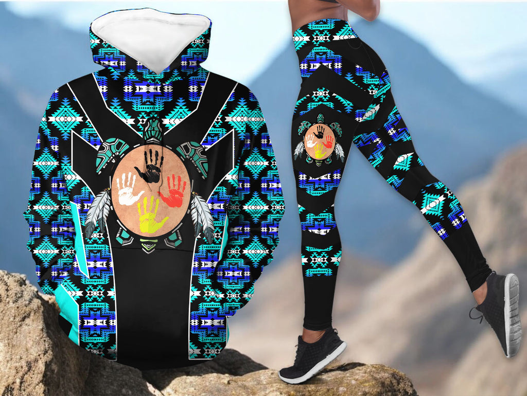 HDL251216M16 Turtle Native American Hoodie Leggings Set
