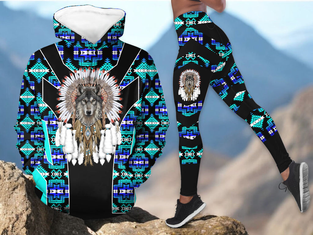 HDL251216M17 Wolf Chief Native American Hoodie Leggings Set