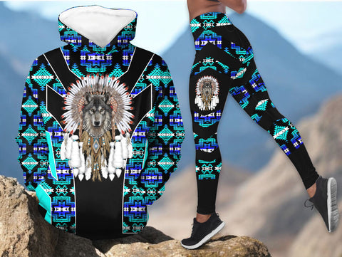 HDL251216M17 Wolf Chief Native American Hoodie Leggings Set