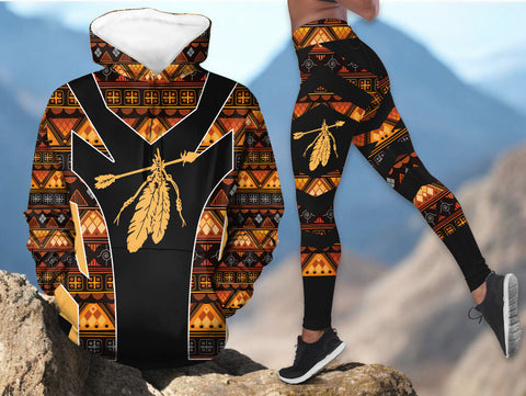 HDL251216M18 Feather Native American Hoodie Leggings Set