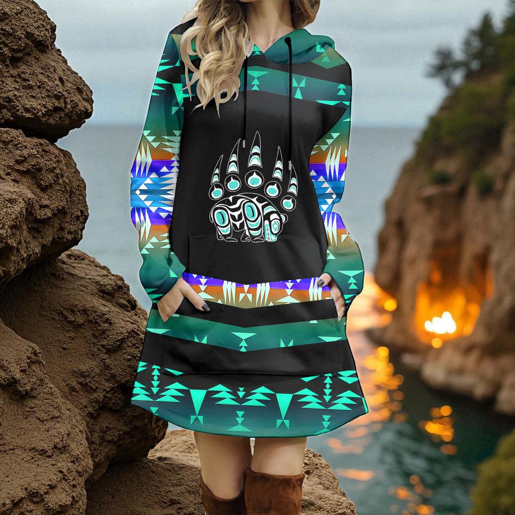 HLS001113 Native American Women Longline Hoodie Dress