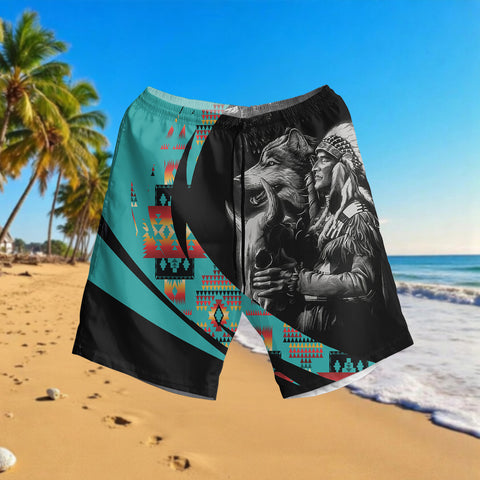 HSM015 Chief and Wolf Native American Hawaiian Shorts