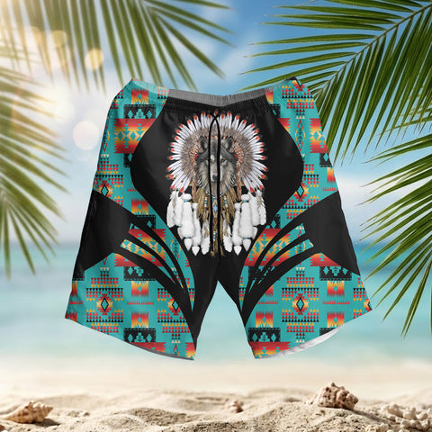 HSM023 Wolf Chief Native American Hawaiian Shorts