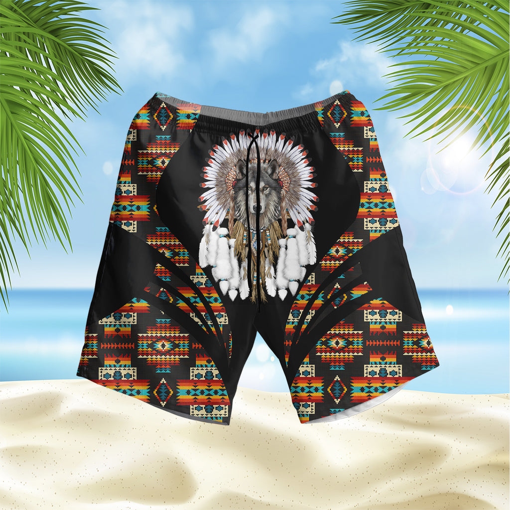 HSM025 Wolf Chief Native American Hawaiian Shorts
