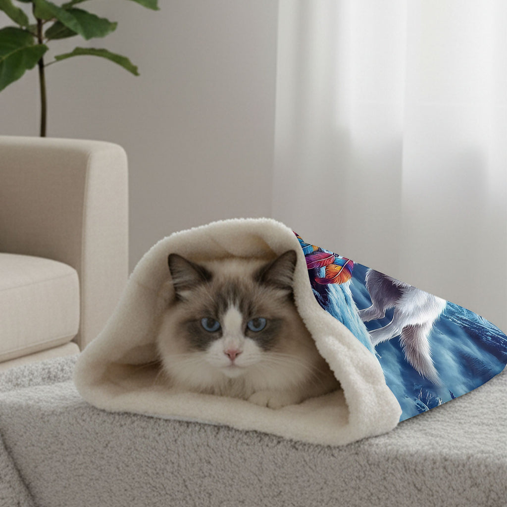 HW250409 Wolf Native American Double-Layer Pet Sleeping Bag