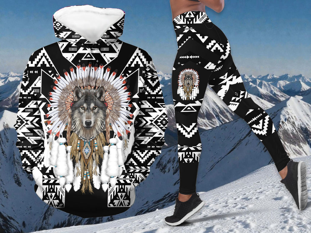 HW250429M01 Wolf Chief Native American Hoodie Leggings Set