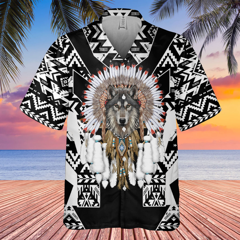 HW250429M01 Wolf Native American Hawaiian Shirt 3D