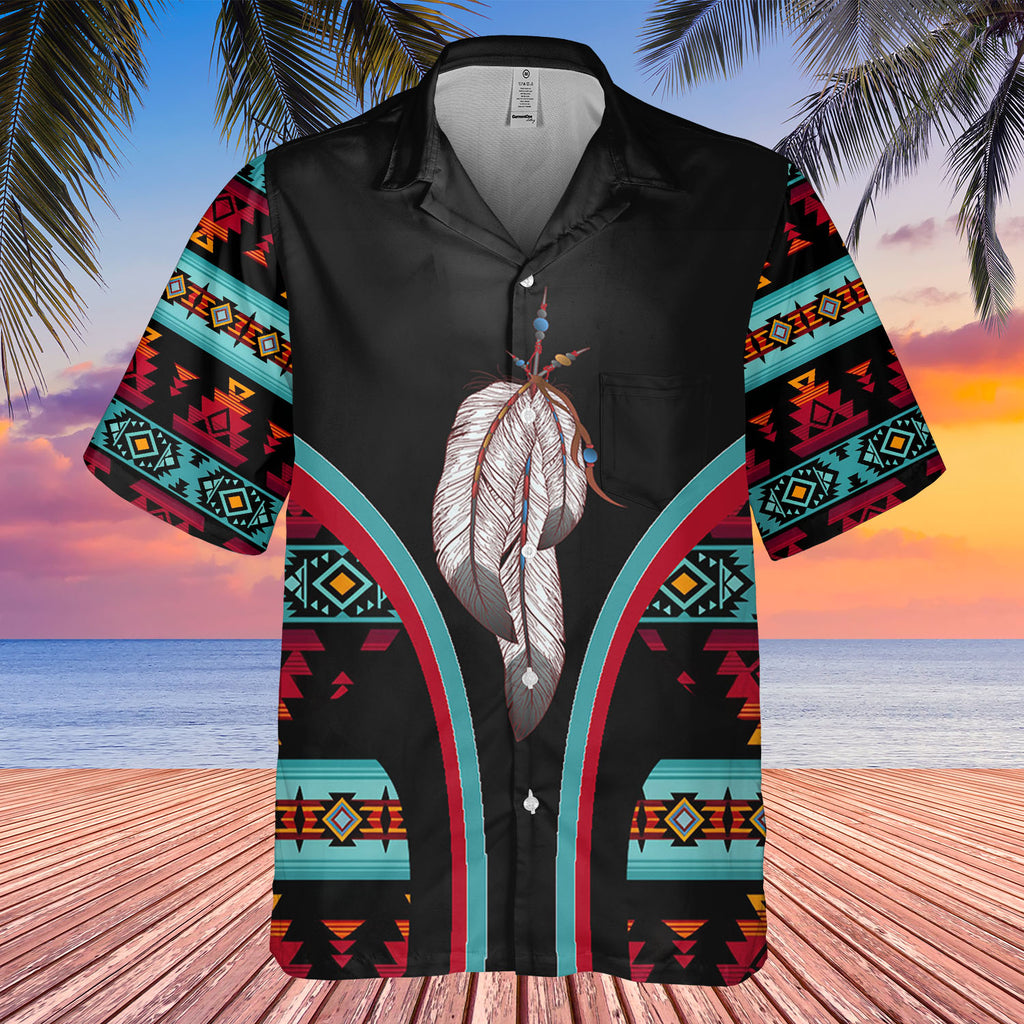 HW250429M15 Feather Native American Hawaiian Shirt 3D