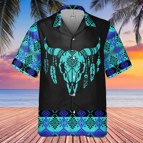 HW250711M04 Bison Skull Native American Hawaiian Shirt 3D