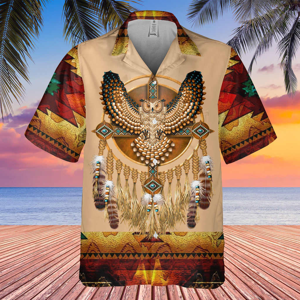 HW250711M08 Owl Native American Hawaiian Shirt 3D