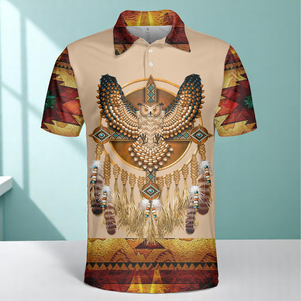 HW250711M08 Owl Native American Polo T-Shirt 3D