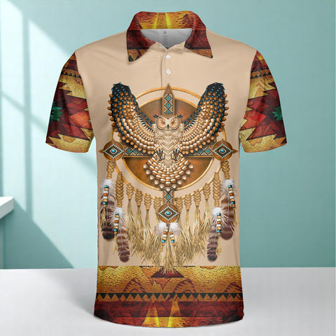 HW250711M08 Owl Native American Polo T-Shirt 3D