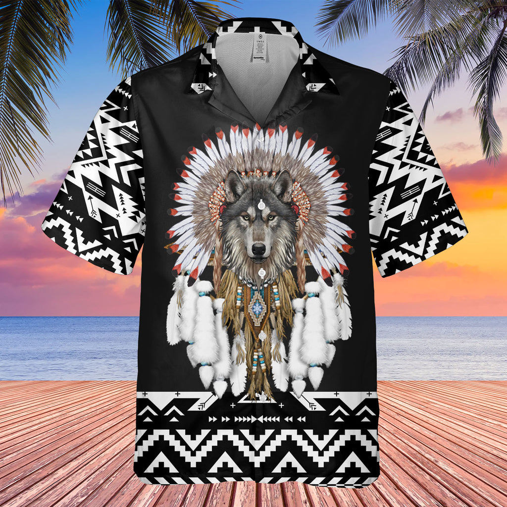 HW250711M09 Wolf Native American Hawaiian Shirt 3D