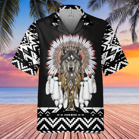 HW250711M09 Wolf Native American Hawaiian Shirt 3D