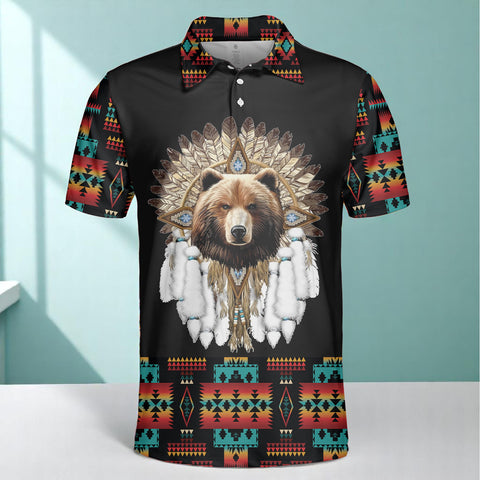 HW250711M13 Bear Native American Polo T-Shirt 3D