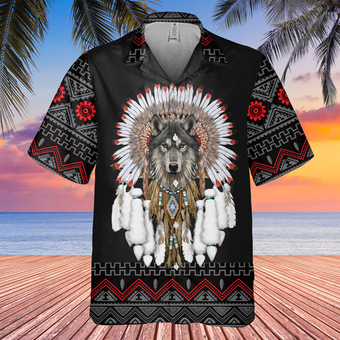 HW250711M15 Wolf Native American Hawaiian Shirt 3D