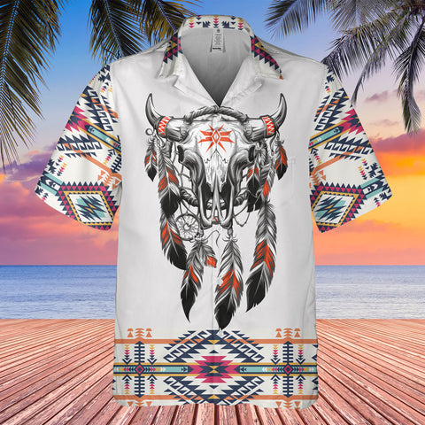 HW250711M16 Bison Skull Native American Hawaiian Shirt 3D