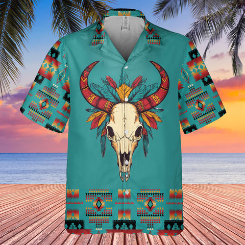 HW250711M17 Bison Skull Native American Hawaiian Shirt 3D