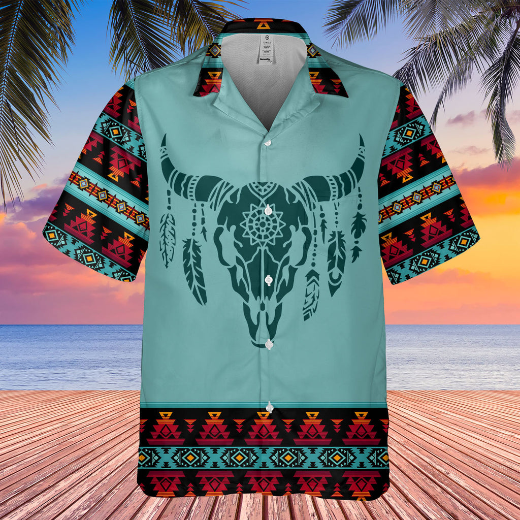 HW250711M18 Bison Skull Native American Hawaiian Shirt 3D