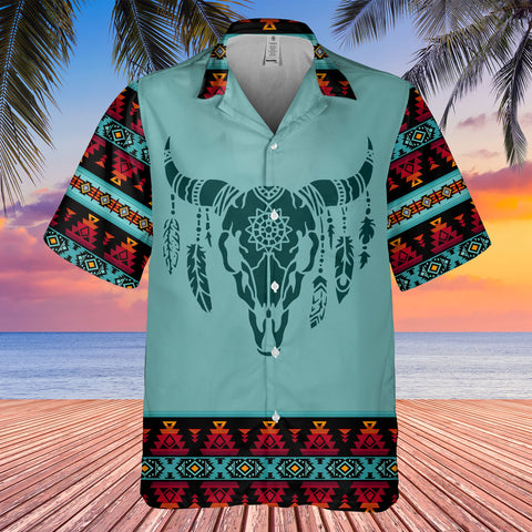HW250711M18 Bison Skull Native American Hawaiian Shirt 3D