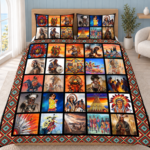 Heritage Portrait Collage Native American-Inspired Bedding Set DS250526M01