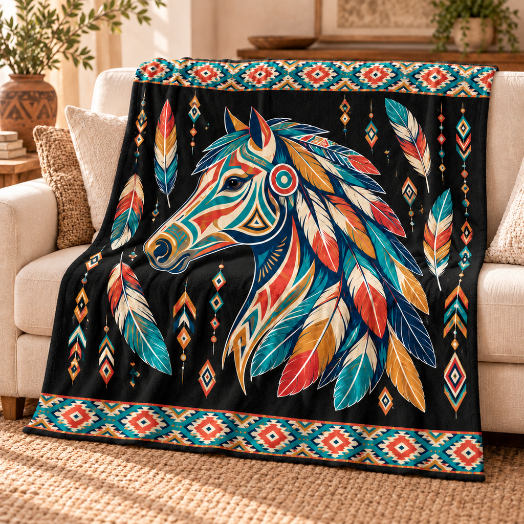 Horse Feather Native American-Inspired Blanket BLm019