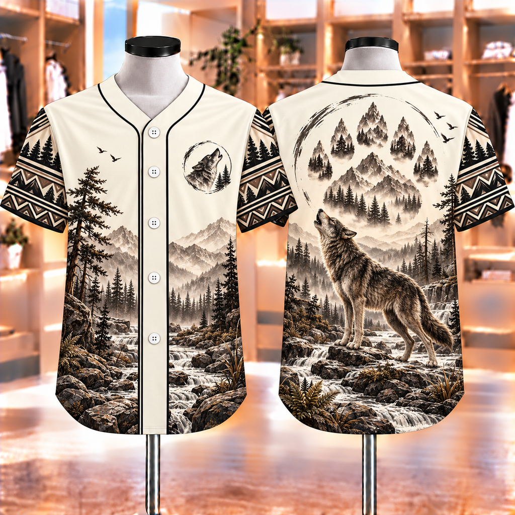 Howling Wolf Native American-Inspired Baseball Jersey BSm063