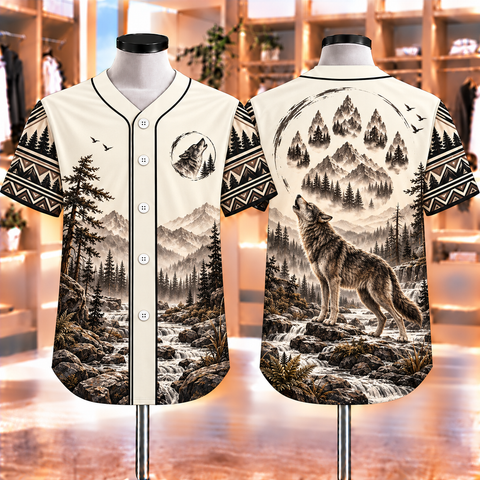 Howling Wolf Native American-Inspired Baseball Jersey BSm063