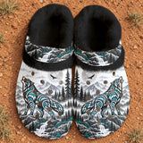 Howling Wolf Native American-Inspired Classic Clogs with Fleece Shoes BSm036