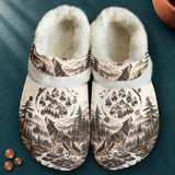 Howling Wolf Native American-Inspired Classic Clogs with Fleece Shoes BSm063