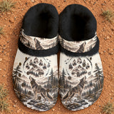 Howling Wolf Native American-Inspired Classic Clogs with Fleece Shoes BSm063