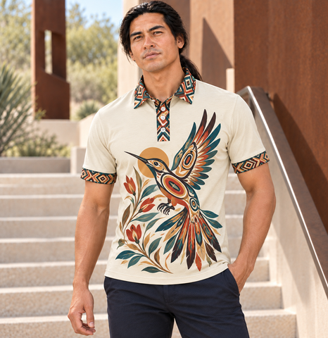 Hummingbird Art Native American-Inspired Polo T-Shirt 3D PLm044