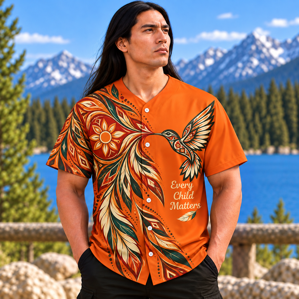 Hummingbird Feather Floral Native American-Inspired Baseball Jersey BSm010