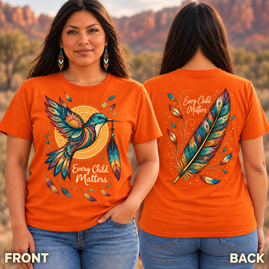 Hummingbird Feather Native American-Inspired 2 Sided 2D T-Shirt TSm082
