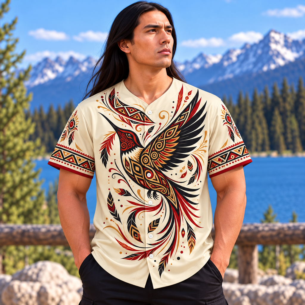 Hummingbird Feather Native American-Inspired Baseball Jersey BSm012