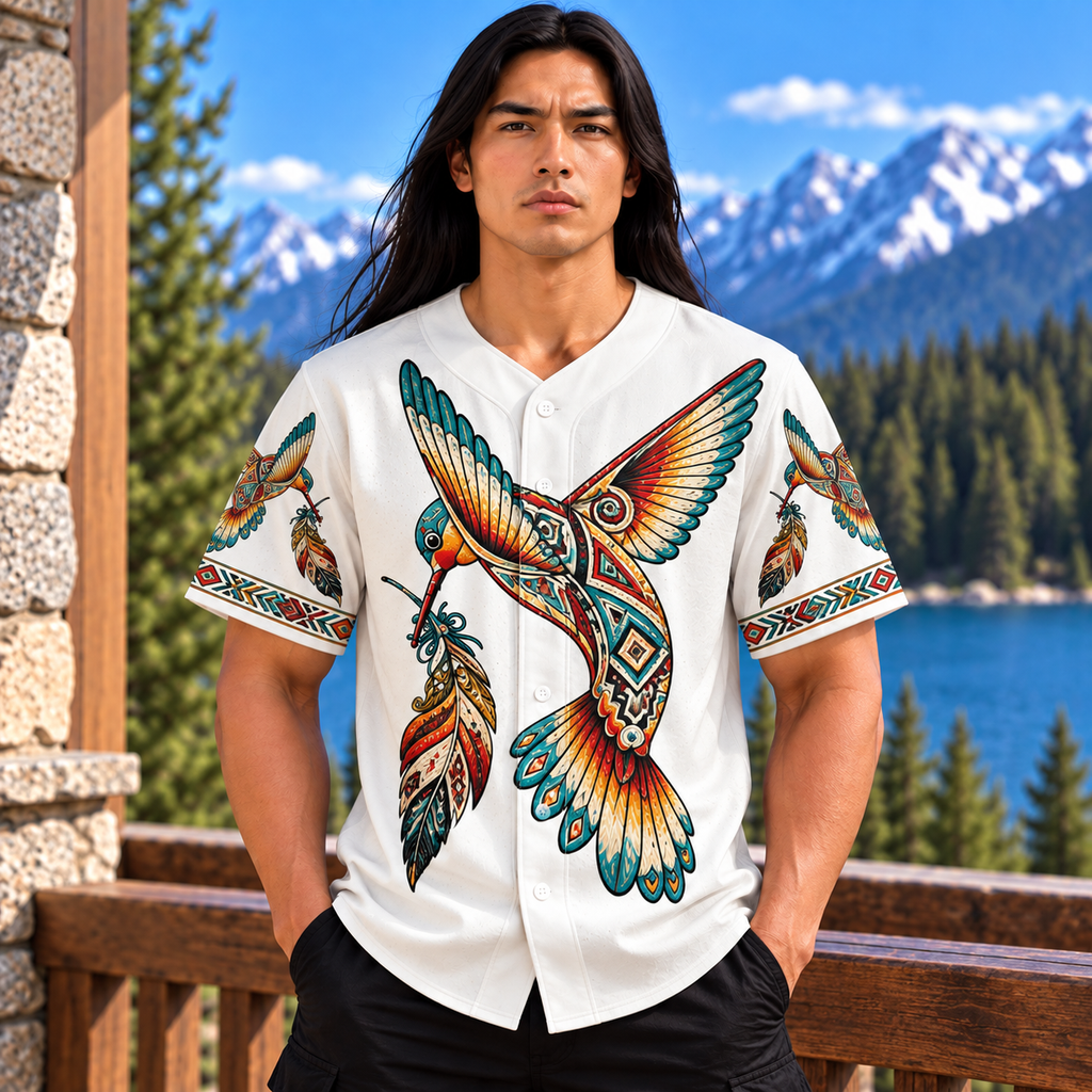 Hummingbird Feather Native American-Inspired Baseball Jersey BSm016