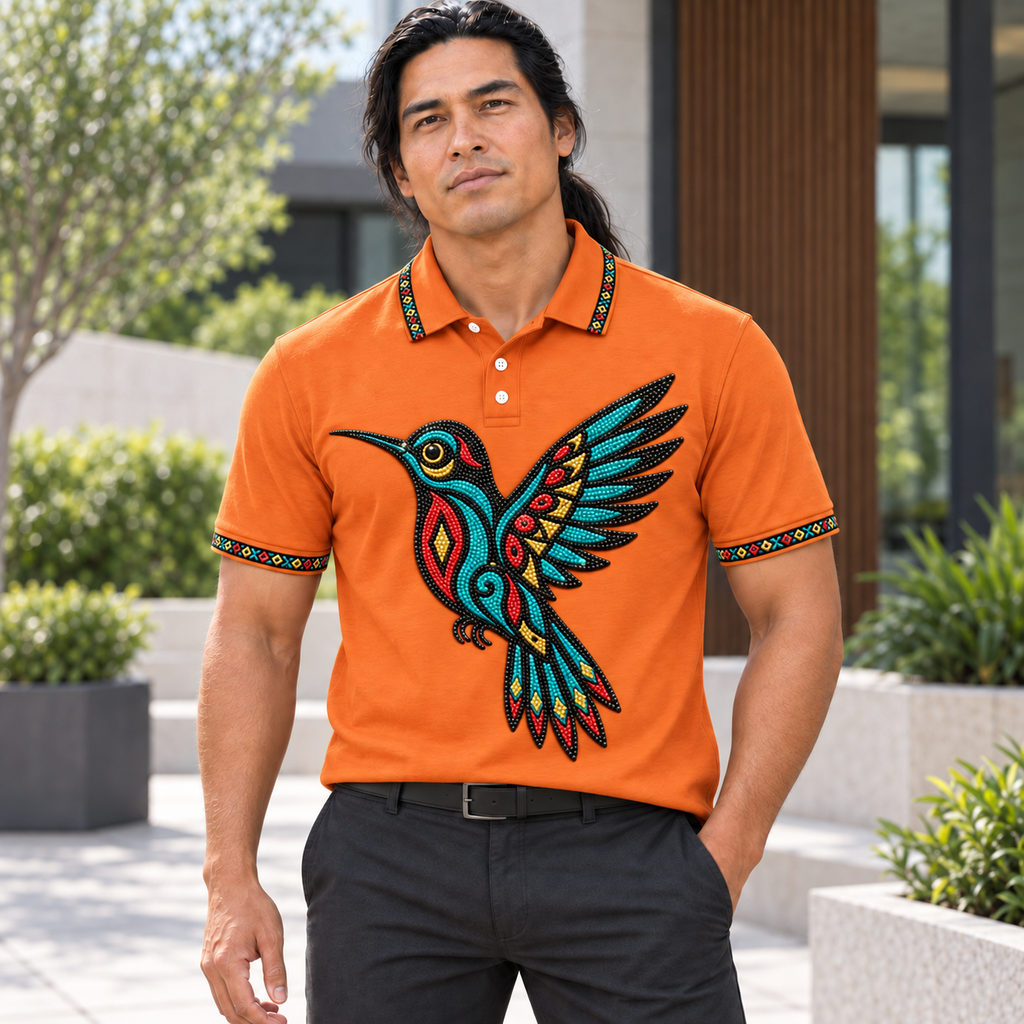 Hummingbird Flight Art Native American-Inspired Polo T-Shirt 3D PLm020