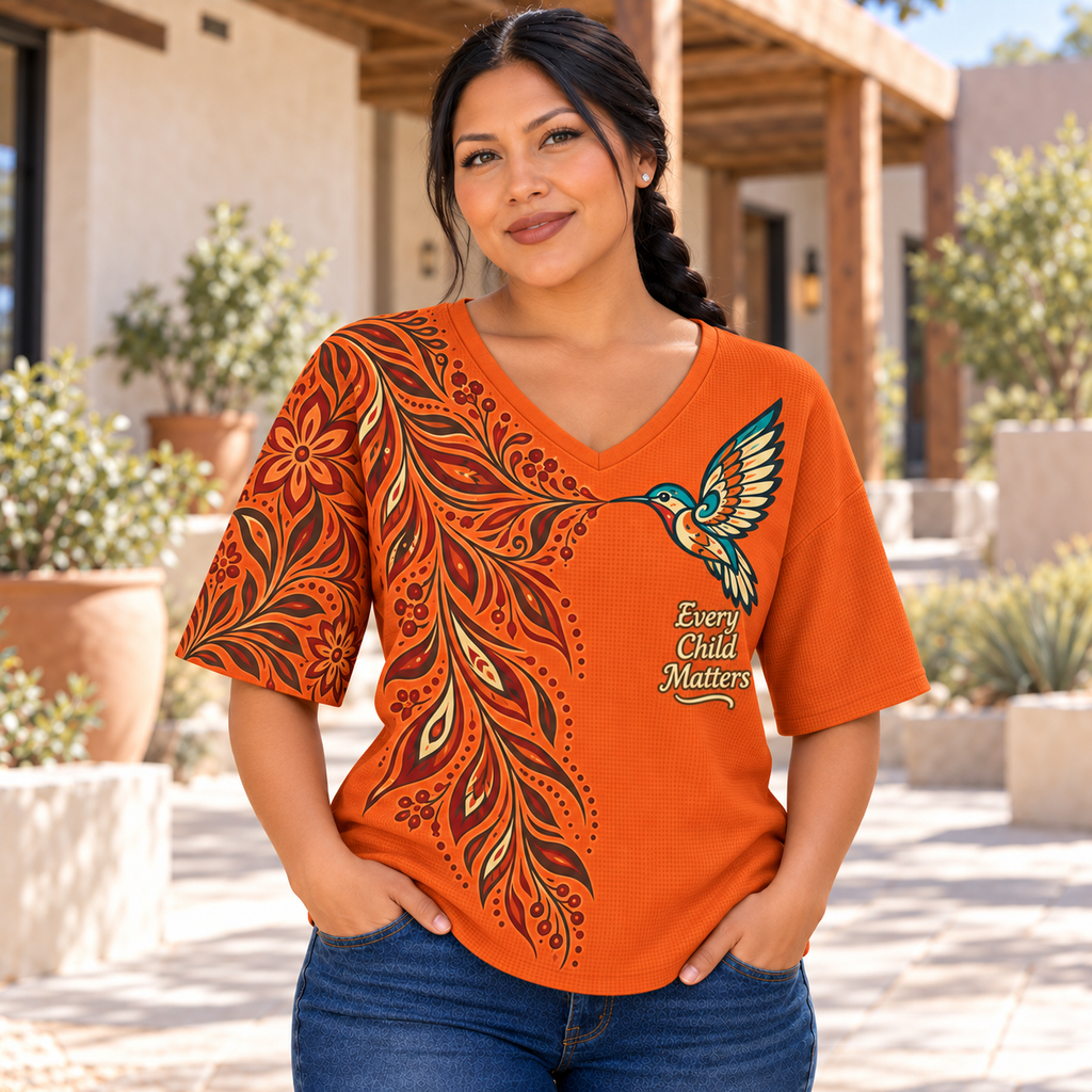 Hummingbird Paisley Native American-Inspired Women's V-Neck 3-Quarter Sleeve Top WVS015