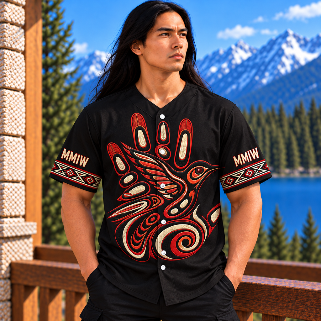Hummingbird Red Hand Native American-Inspired Baseball Jersey BSm023