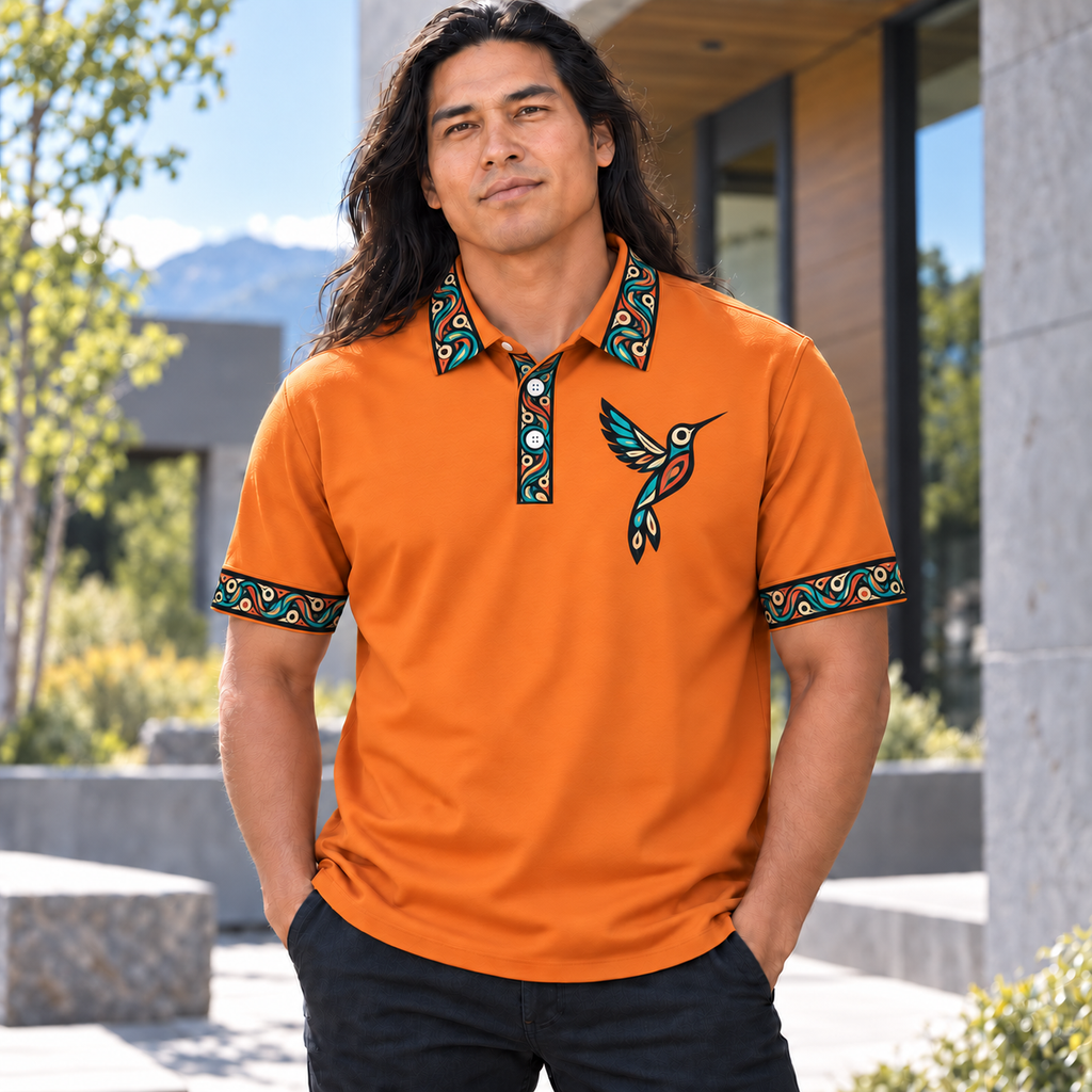 Hummingbird Scroll Art Native American-Inspired Polo T-Shirt 3D PLm002