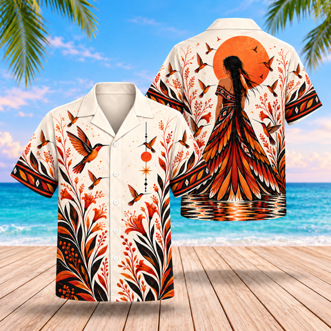 Hummingbird Spirit Woman Native American-Inspired 3D Hawaiian Shirt BSm041