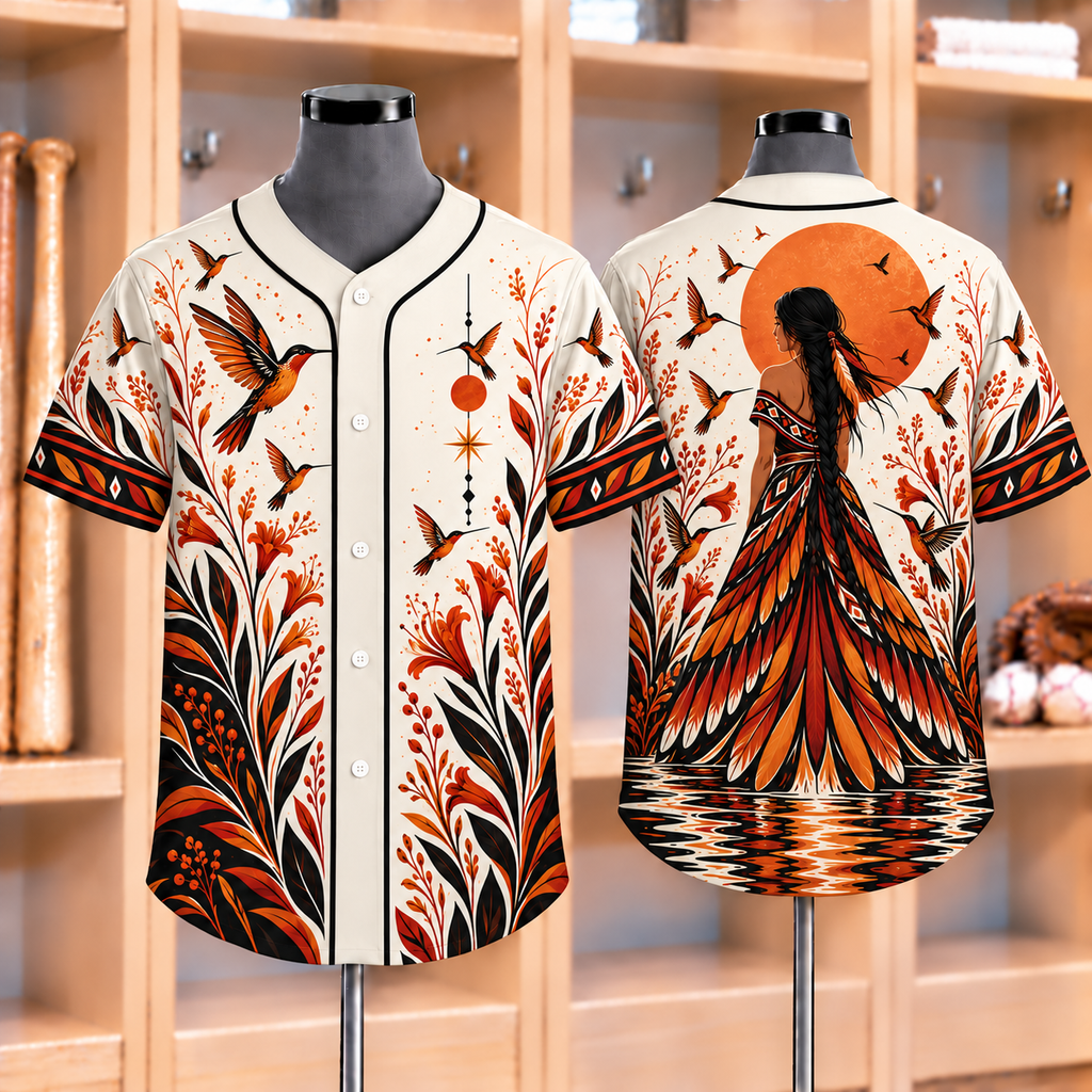 Hummingbird Spirit Woman Native American-Inspired Baseball Jersey BSm041