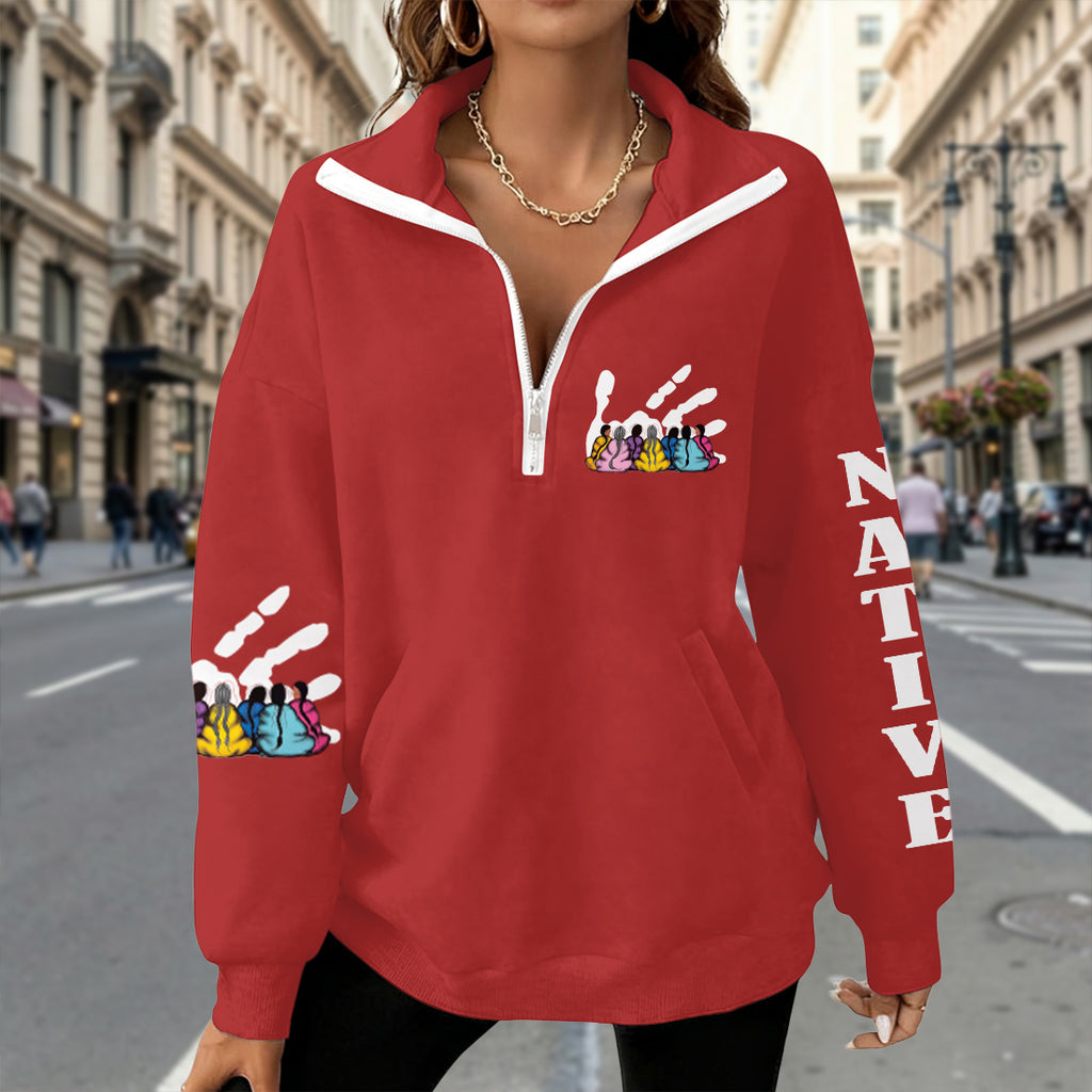 I Wear Red For My Sisters 2 Native American Women Half-Zip Sweatshirt With Fleece